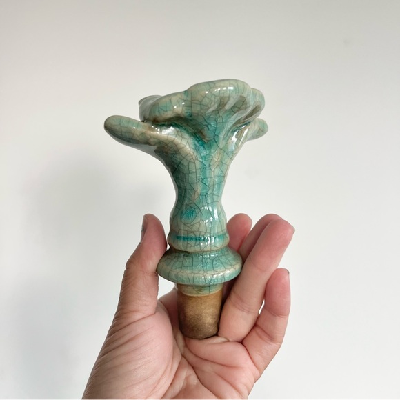 Vintage Celadon Crackled Floral Bottle Stopper Teal Turquoise Beautiful No Chips - Picture 4 of 9